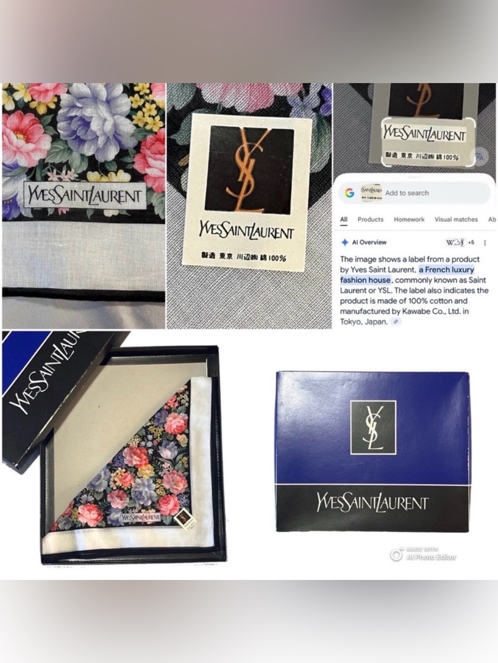 NWT Vintage YSL Yves Saint Laurent Floral Scarf Handkerchief - Picture 3 of 12